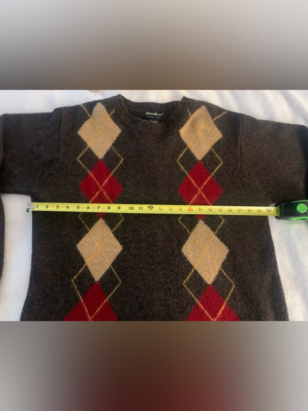 Eddie Bauer Vintage 90s y2k 100% Lambswool Argyle SweaterSize L - Picture 8 of 16